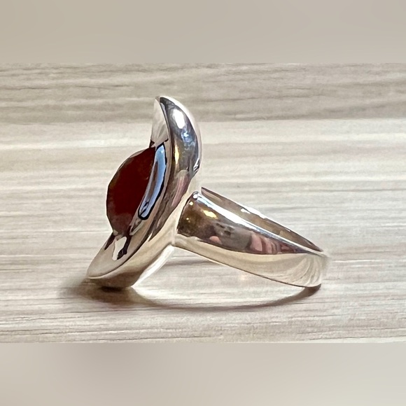 Designer RLM Studio Sterling Silver Orange Faceted Carnelian Puddle Ring, Size 6 - Picture 3 of 10